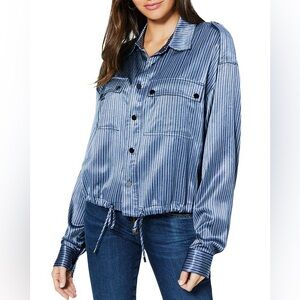 Ramy Brook Lia Bomber Jacket Small Blue w/ Lurex Stripe